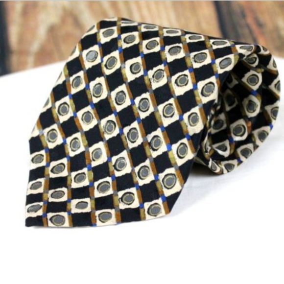 BRIONI Men's 100% Silk Neck Tie Geometric Black - Picture 2 of 7